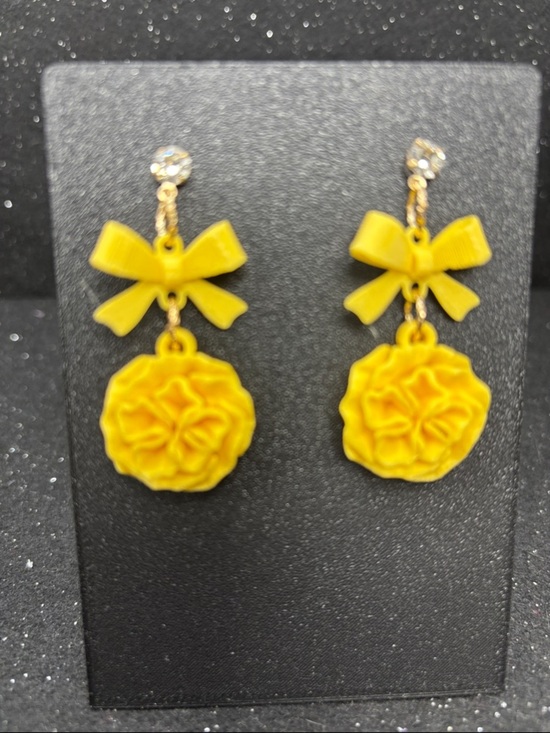 Handmade Jewelry - Bright Yellow Bow & Flower Earrings | Sunshine Floral Dangles Earrings